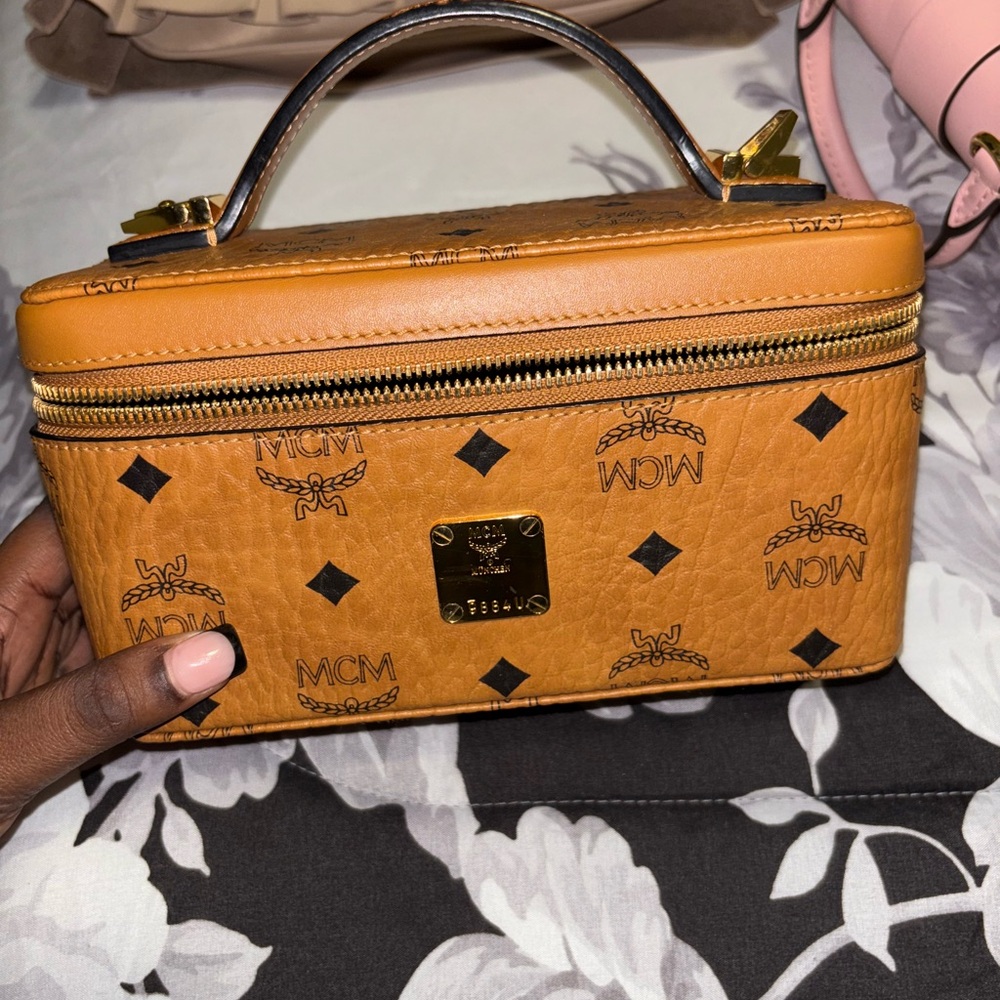MCM Cognac Monogram Cosmetic Case
